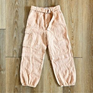 ZARA Girls Belted Zip Front Peach Pink Cargo Pants Size 9